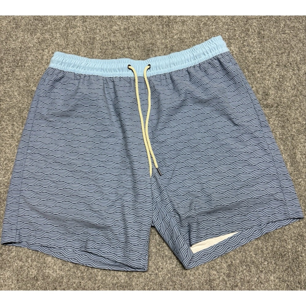 Fair Harbor Swim Shorts Mens 2XL Blue Lined Bayberry Trunks Geometric Waves